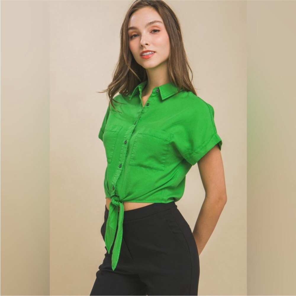 Button Down Front Tie Tencel Top